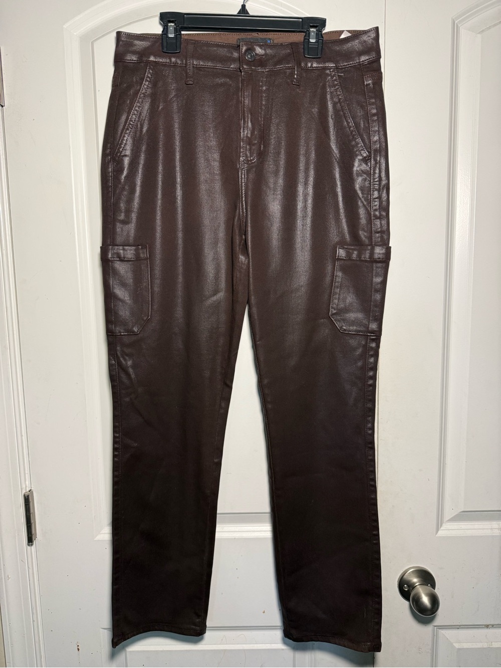 PAIGE Brown Faux Leather Cargo Pants